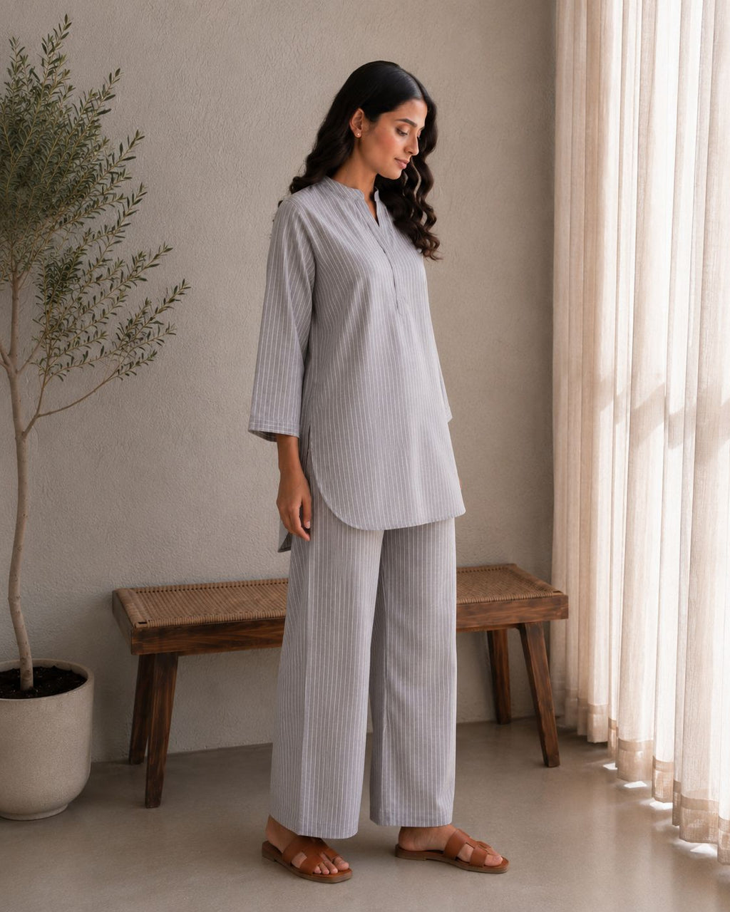 Handwoven Pearl Grey Duo-set set