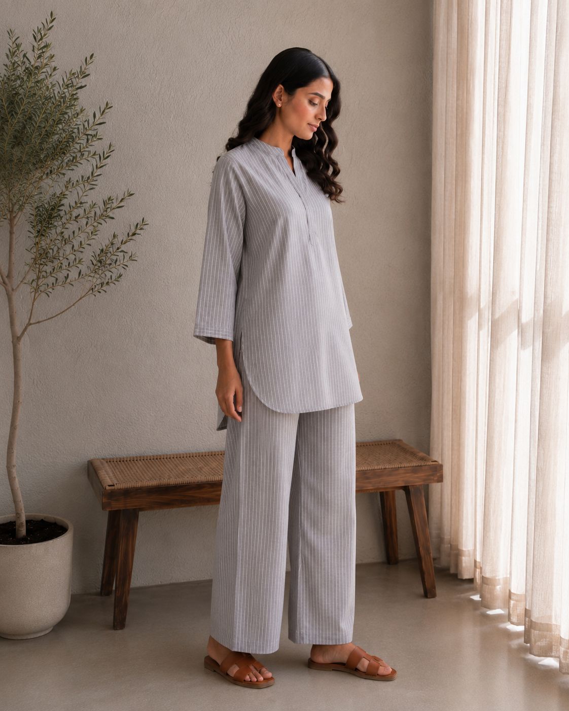 Handwoven Pearl Grey Duo-set set